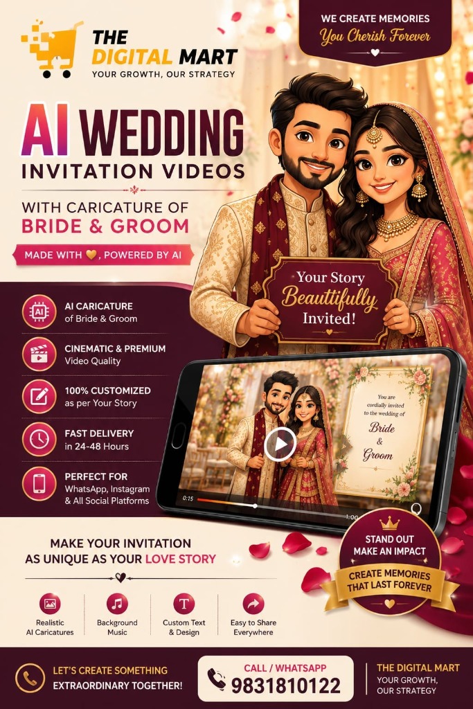 AI Wedding Invitation Videos with Caricature of Bride & Groom by The Digital Mart